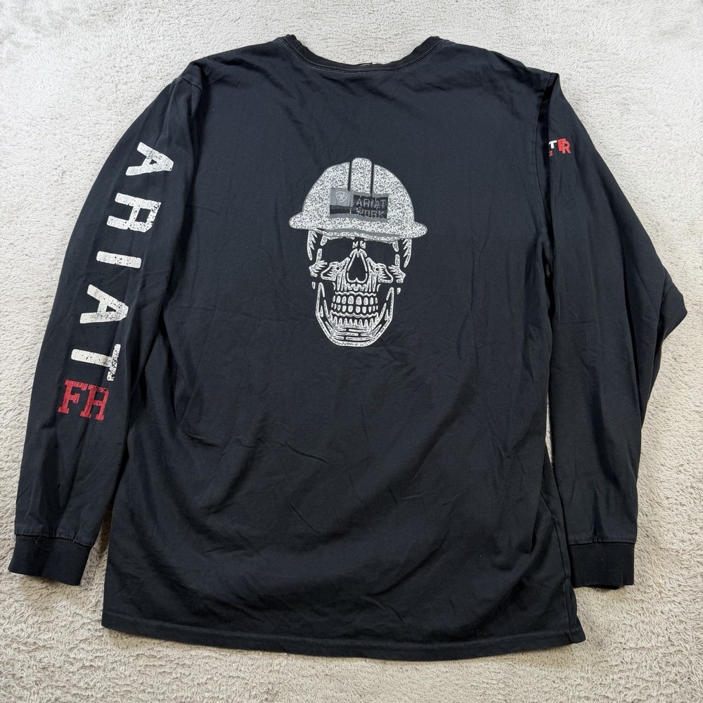 Ariat FR T-Shirt Mens Medium Black Skull Long Sleeve Workwear Flame Resistant